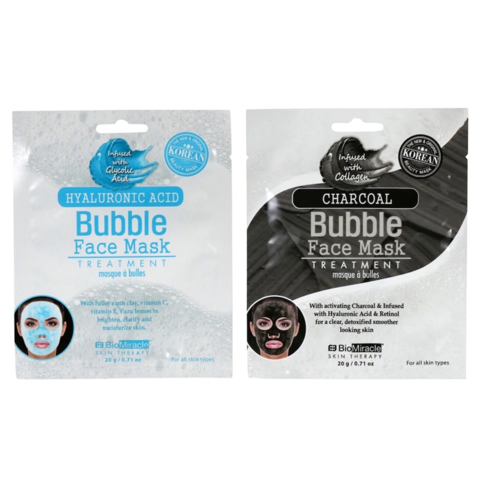 Bio Miracle 2Pk Hyaluronic Acid & Charcoal Bubble Face Masks NWT